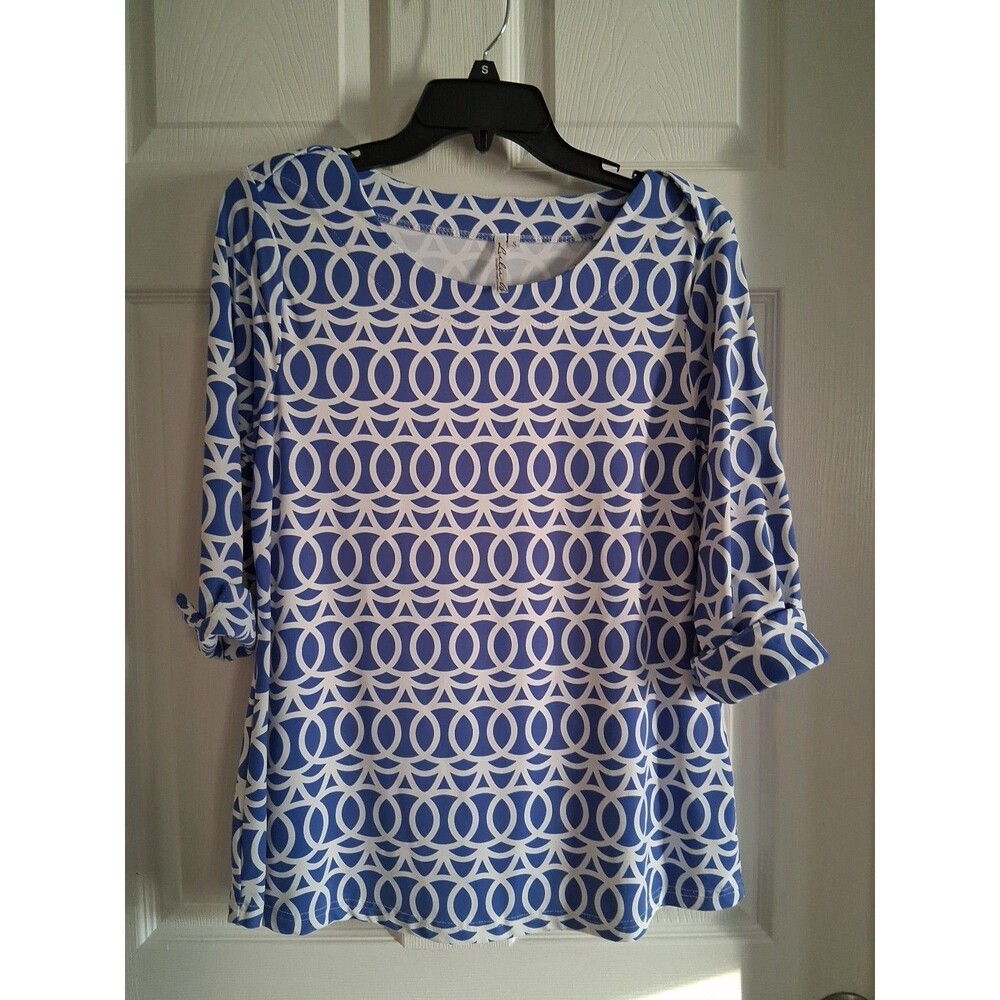 Lulu B Size S Top Blue & White 3/4 Sleeves Stretch